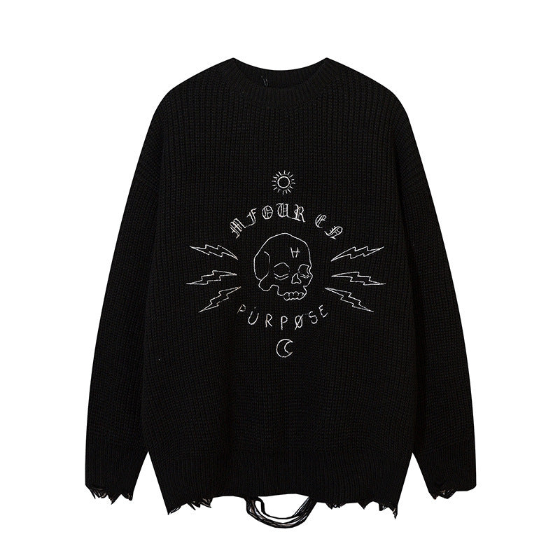 Doodle Skull Jacquard Sweater Knitwear Autumn
