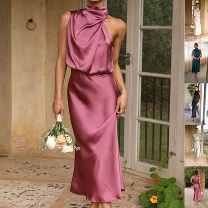 Vestido de verano sin mangas con cuello halter, estilo elegante y elegante, para mujer.