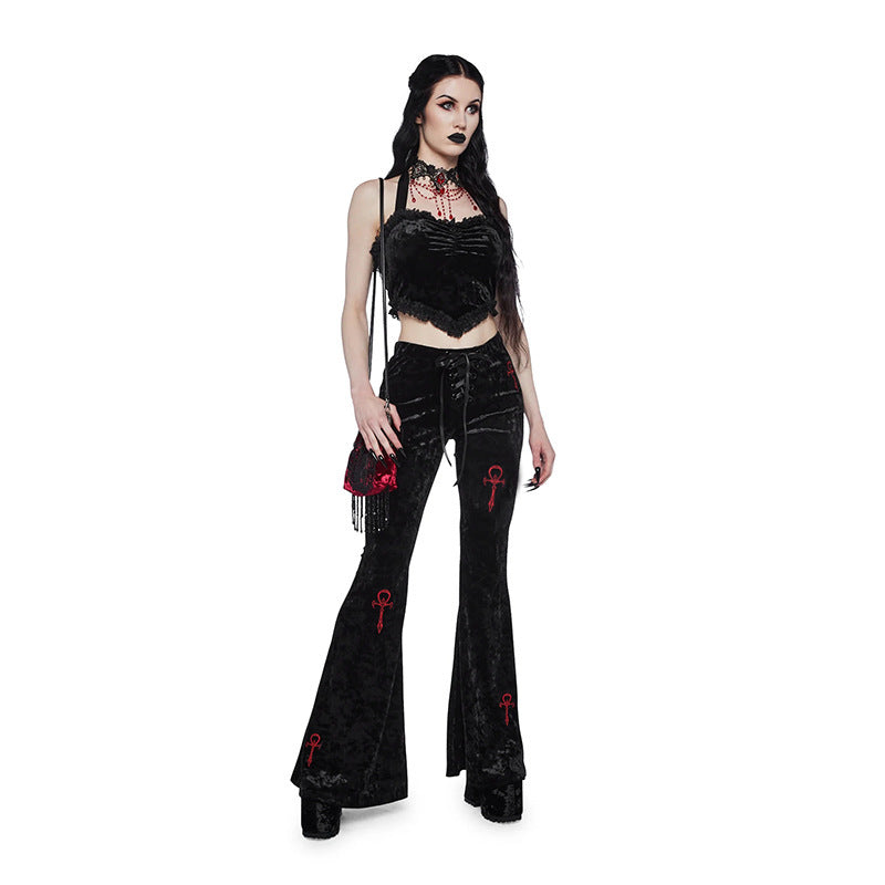 Casual All-matching Slim Fit Embroidered Bell-bottom Pants Women