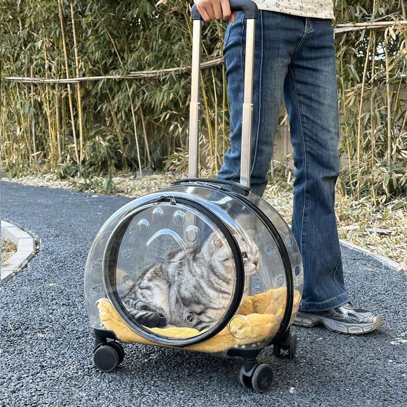 Large Capacity Universal Wheel Fully Transparent Pet Trolley Bag Breathable