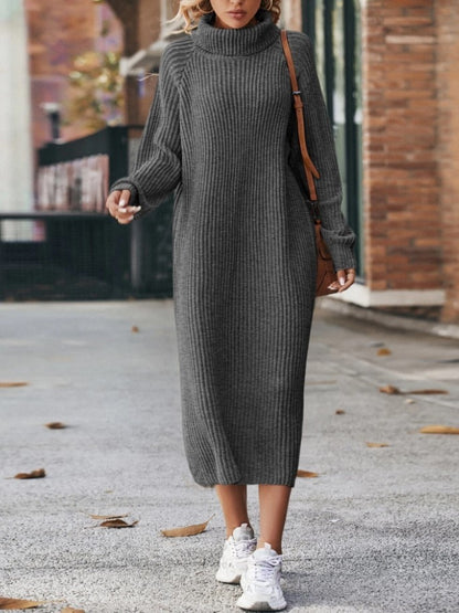 Vestido de suéter de punto de cuello alto de invierno, moda sólida, suelto, suéter, vestidos largos para mujer, ropa