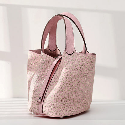 Cowhide Leather Bucket Bag