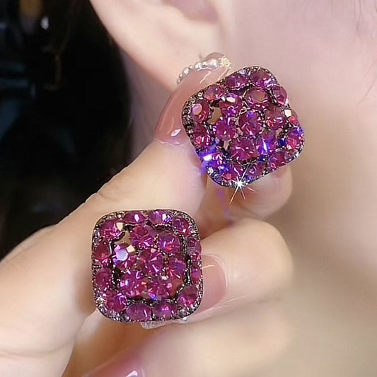 Delicate Super Shining Full Diamond Geometric Square Stud Earrings
