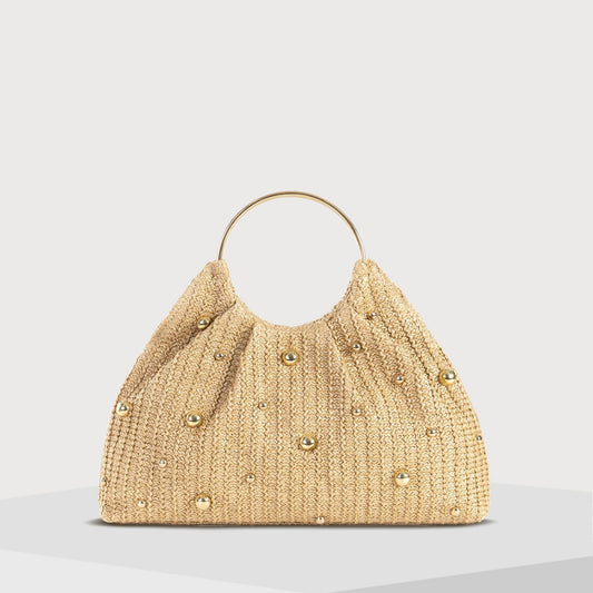 Bolso de mano tejido de paja de color liso para mujer