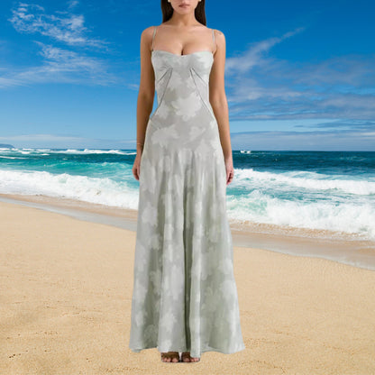 Vestido de verano largo con tirantes y encaje de flores, sexy, con espalda estrecha y cordones, para fiesta, noche y club.