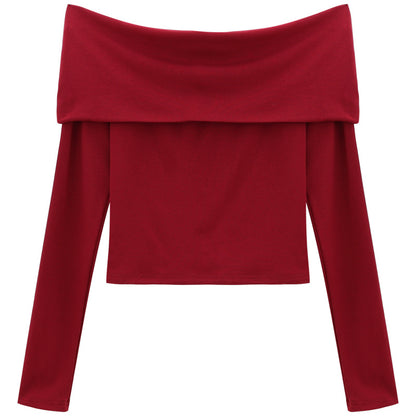 Jersey vintage de manga larga con un solo hombro para mujer