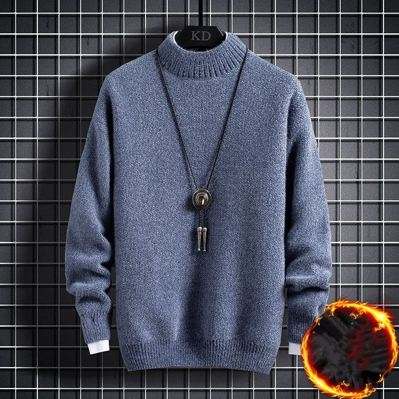 Winter Plus Fleece Thickened Student Middle Collar Warm Bottoming Sweater