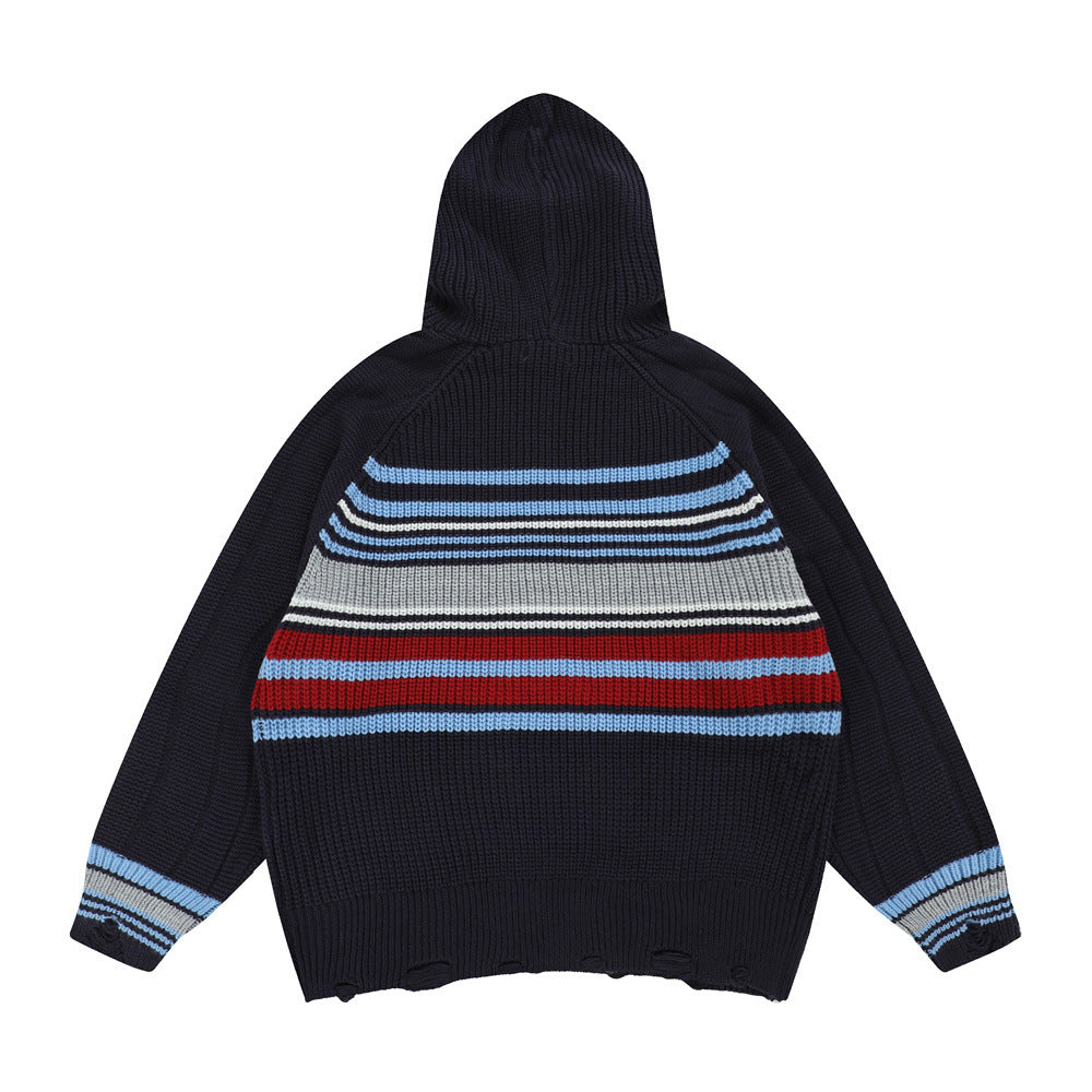 Contrast Color Striped Hooded Sweater Sweater Men