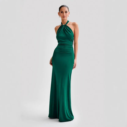 Vestido ajustado con cuello halter para mujer, sexy, sin espalda, ajustado, con cintura adelgazante, para fiesta de graduación y club.