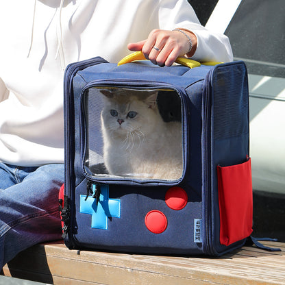 Mochila portátil para mascotas y gatos, estilo retro, plegable, de gran capacidad, para consola de juegos y viajes.