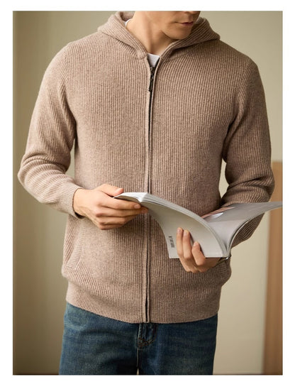Men's 100 Pure Wool Hooded Cardigan New Autumn And Winter Sweaters