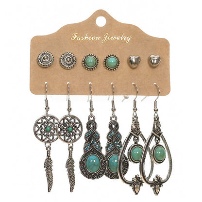 Pendientes adelgazantes con borde cruzado, combinación de estilo bohemio étnico, exquisitos pendientes de gotas de agua con cuentas galvanizadas.