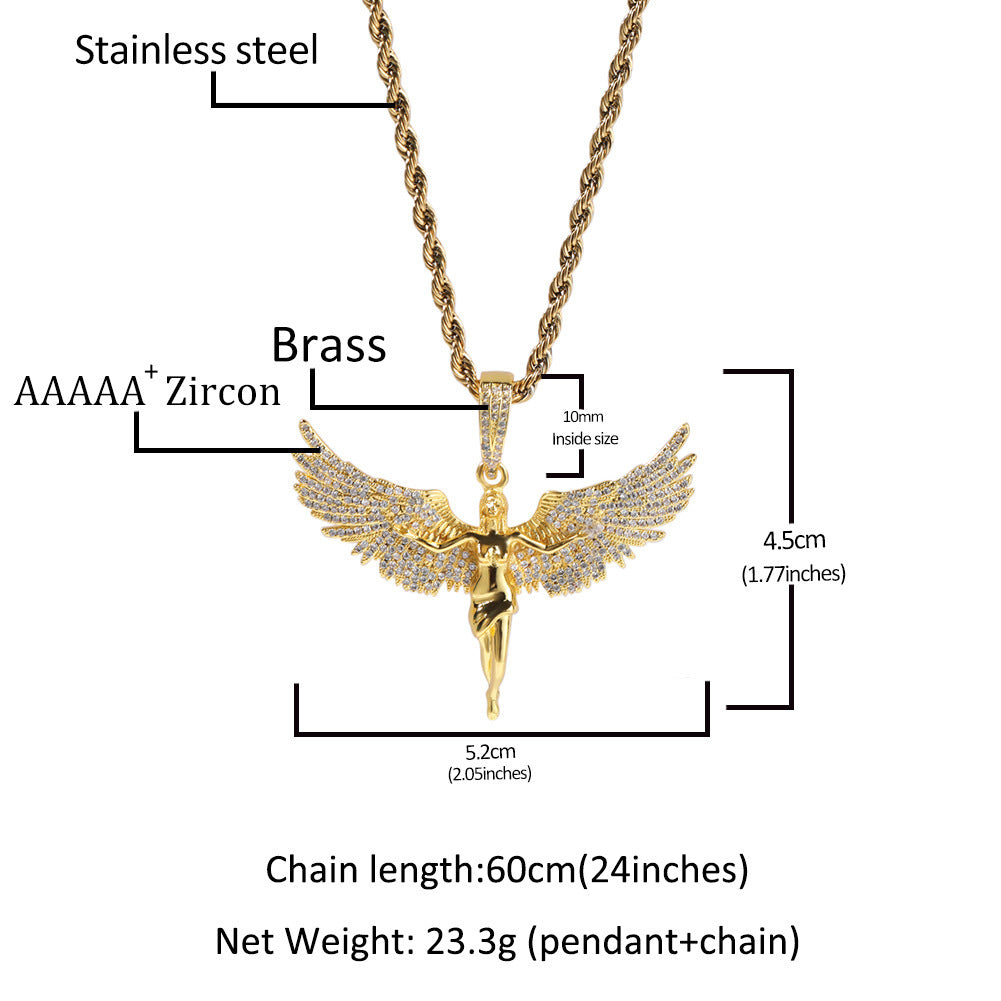 Collar versátil para mujer con alas de ángel y diamantes retro