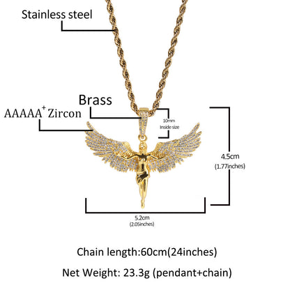 Collar versátil para mujer con alas de ángel y diamantes retro