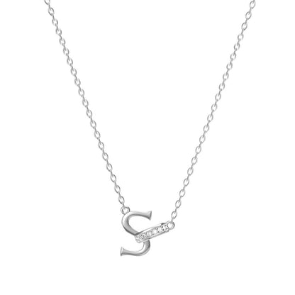 Damen-Halskette mit 26 Buchstaben und Diamanten aus Titanstahl, kein Verblassen der Schlüsselbeinkette
