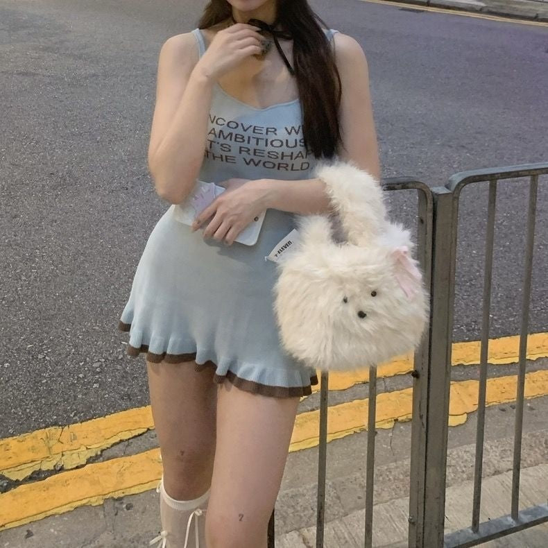 Cute Furry Puppy Bowknot Bag