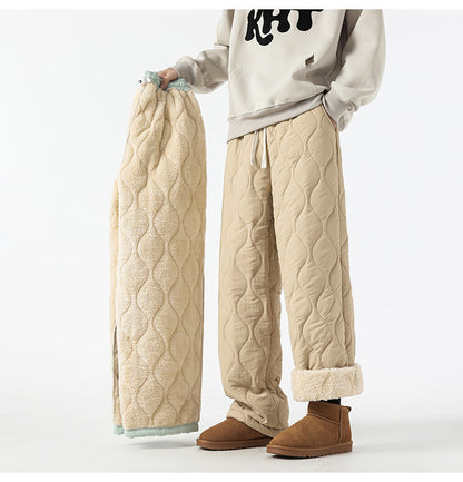 Retro Rhombus Verdickte Baumwollhose Herren Und Damen Warme Hose Mit Geradem Bein