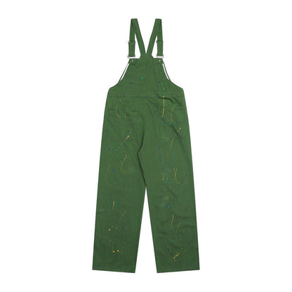 Letter Embroidery Denim Suspender Pants Men - BAGMODA