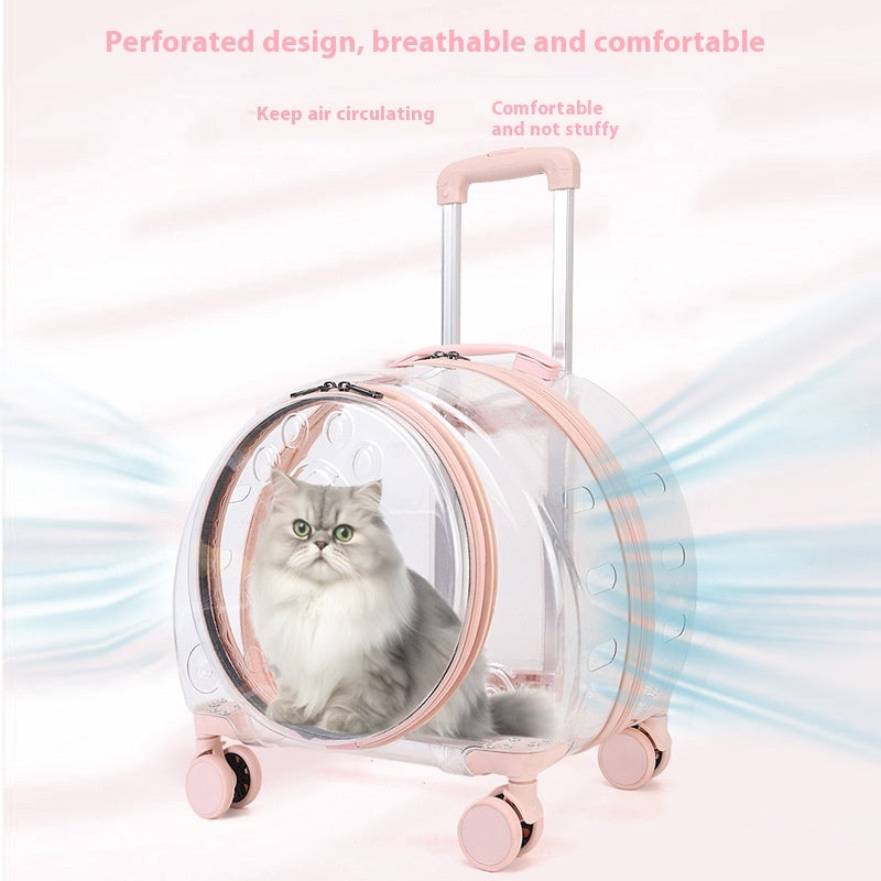 Large Capacity Universal Wheel Fully Transparent Pet Trolley Bag Breathable