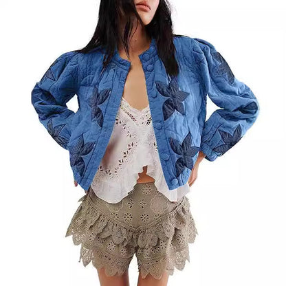 Gewaschene Baumwolle Ahornblatt befestigt Tuch bestickt Damen Mantel Baumwolle gefütterte Jacke