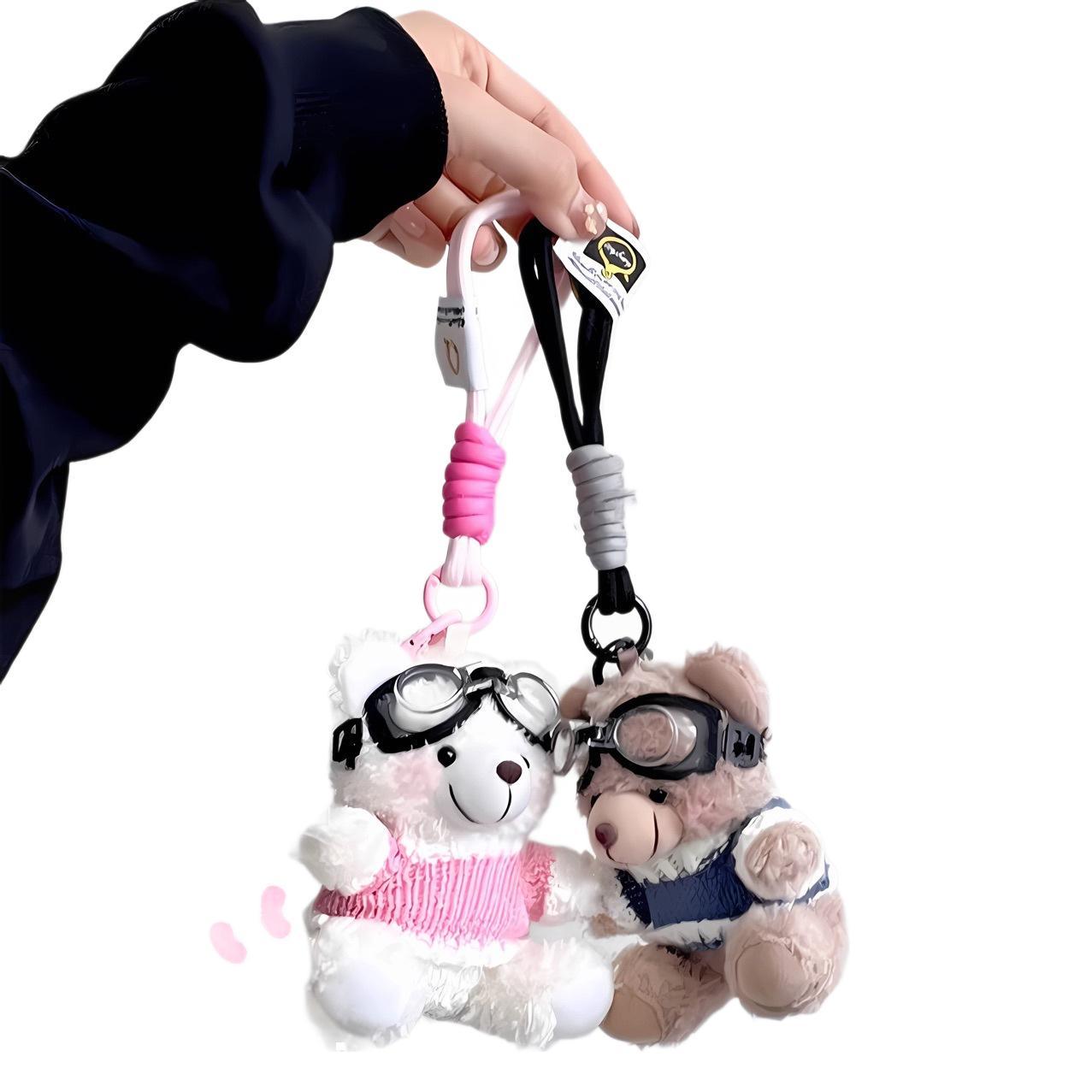 Cartoon Pilot Plush Bear Pendant Keychain