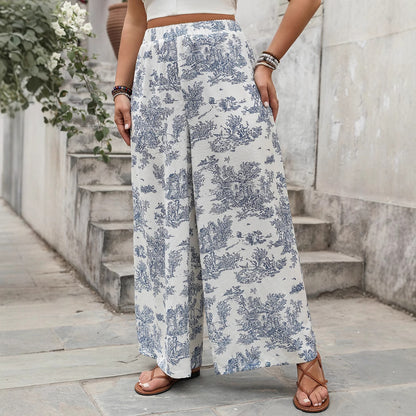 New Women's Plus Size Loose Trousers with Print, Casual Long Pants - BAGMODA