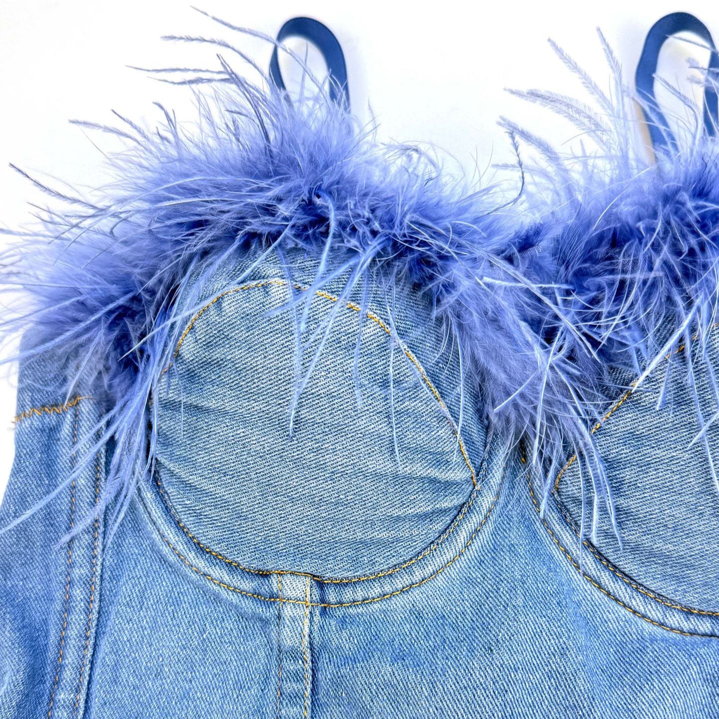 Denim Corset Strapless Top with Built-in Pads Sweet and Spicy Feather Bralette