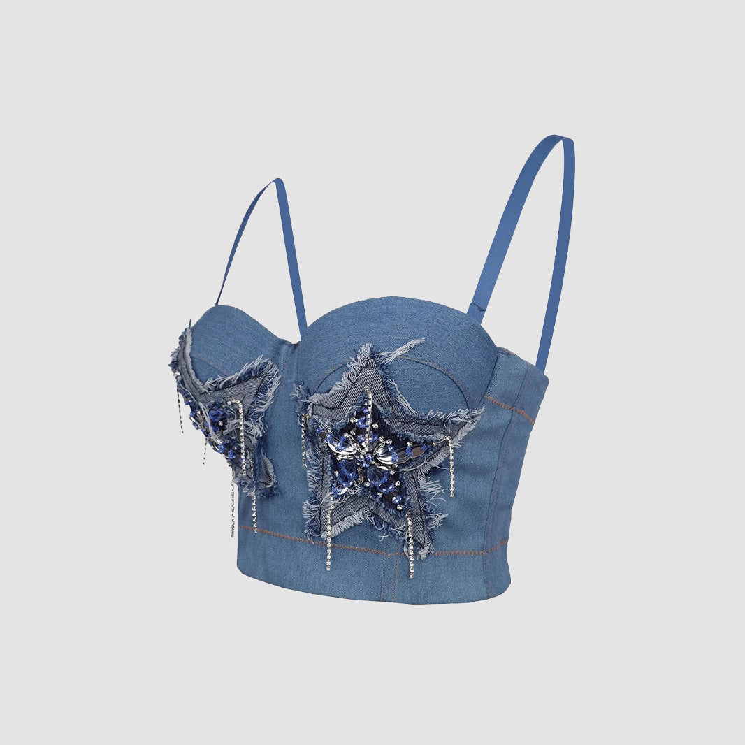 Handmade Rhinestone Strapless Bralette with Fishbone Support