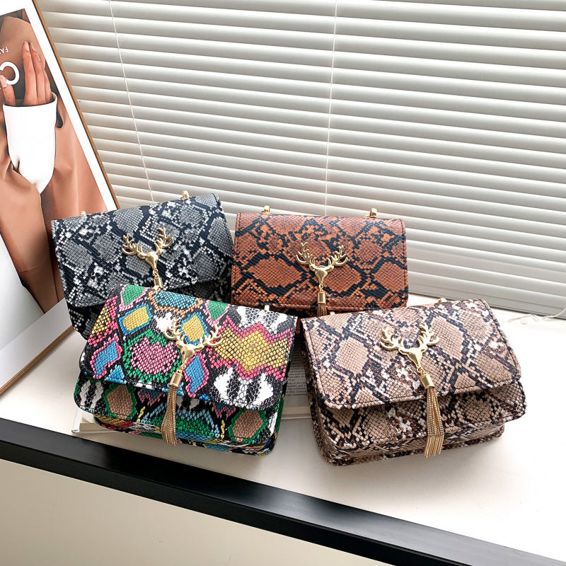 Snake Pattern Tassel Bag