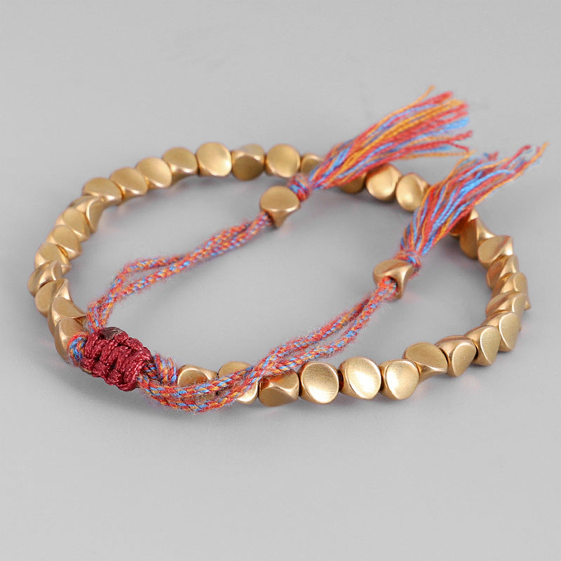 Handmade Tibetan Buddhist Braided Cotton Copper Beads Lucky Rope Bracelet & Bangles For Women Men Thread Bracelets