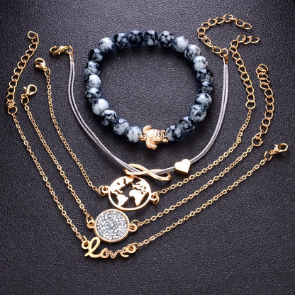 Pulseras con dijes de tortuga bohemias para mujer, conjuntos de pulseras de hilo de color dorado a la moda, joyería para regalos de fiesta 