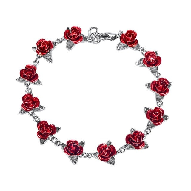 U7 Bracelet Red Rose Flowers Wrist Chain Charm Mother's Day Gift For Women Wedding Party Jewelry Bridesmaid Bracelets