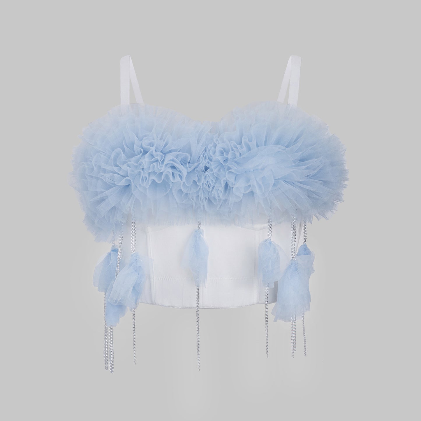 Mesh Strapless Top with Contrast Color Fishbone Design