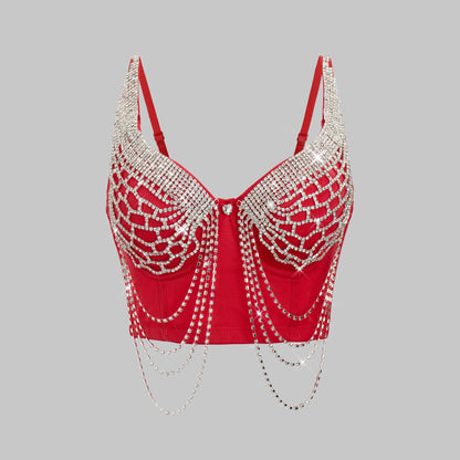 Rückenfrei mit schwerem Perlen- und Strass-Design