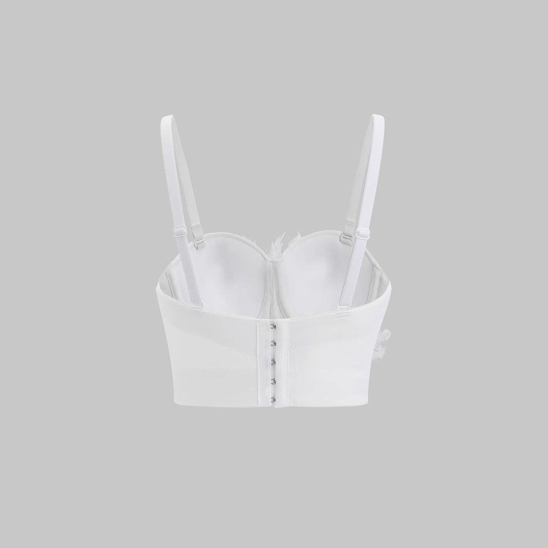 White Strapless Sexy Camisole for Women Burnout Beading Shaping