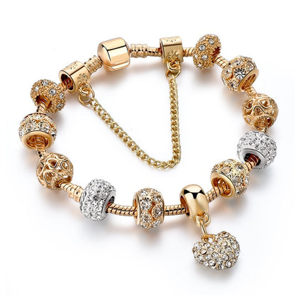 Pulseras y brazaletes de corazón dorado de moda para mujer, pulseras de cadena con dijes de cristal, joyería de moda, pulsera BT200176