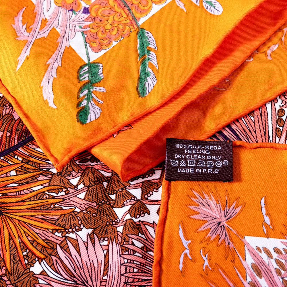 Twill silk square scarf jungle castle print scarf - BAGMODA