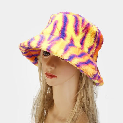 Panama Zebra Print Plush Velvet Hat - BAGMODA