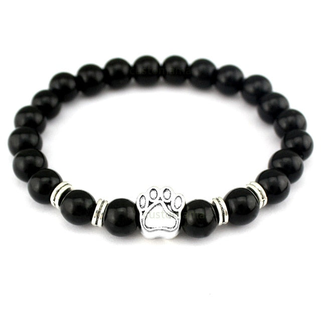 Dogs Cat Paw Natural Stone Lava Beads Bracelets Elastic Rope Fashion Men Women Unisex Wristband Trendy Jewelry