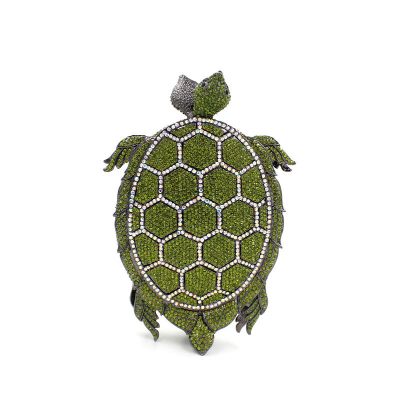 GlimmerShell Green Turtle Crystal Clutch