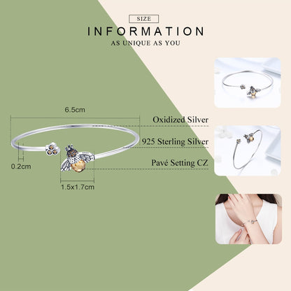 Pulseras de plata de ley 925 con cristales de abeja y panal para mujer. Joyas de plata de ley.