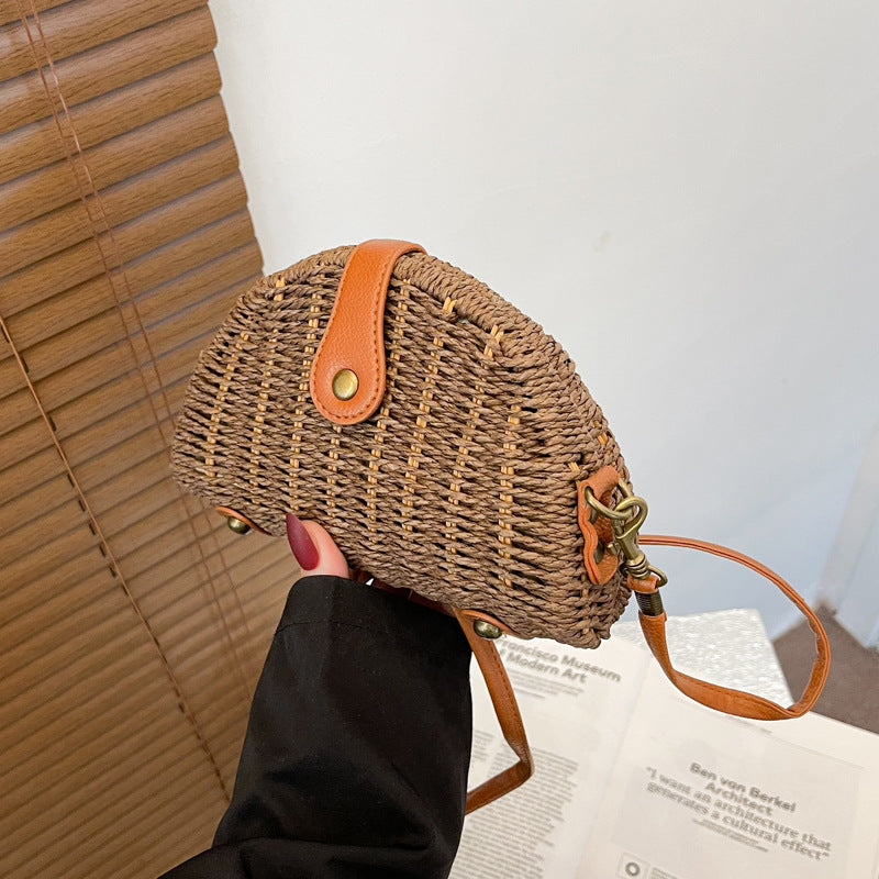 Semi-Circle Mini Oblique Straw Bag