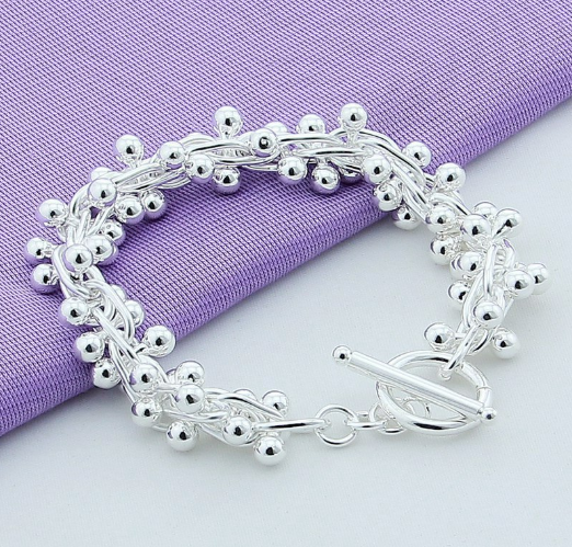 Women Fashion Sterling 925 Silver Jewelry 925 Solid Silver Grape Bead Charm Chain Bracelets & Bangles For Women Gift