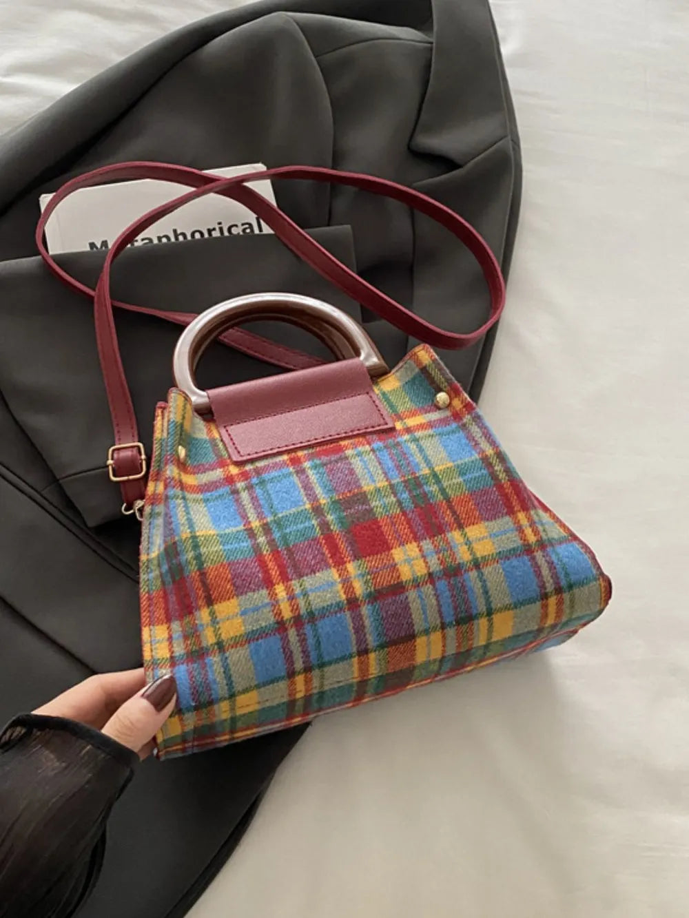 Lively Plaid Charm Shoulder Bag