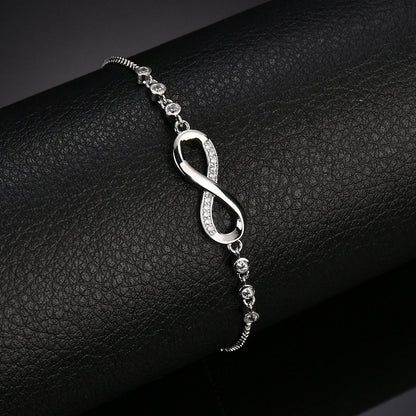 Pulsera de cristal de lujo de color plateado con dijes infinitos ajustables para mujer, joyería de moda.