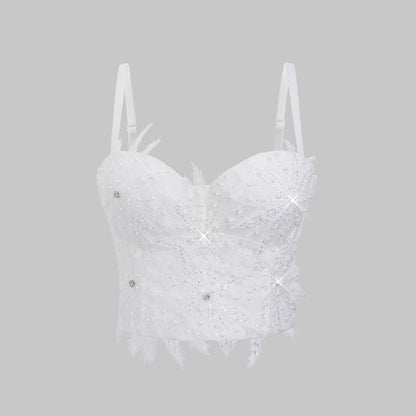 Weißes trägerloses sexy Camisole für Frauen Burnout Perlenformung
