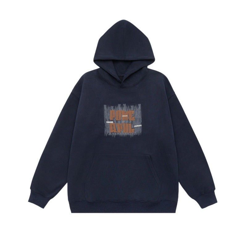 Letter Print Design Unisex Loose Fit Hoodie Sweatshirt - BAGMODA