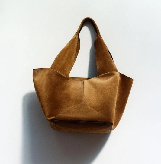 Trendy Suede Splice Tote Bag