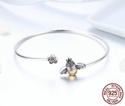 Pulseras de plata de ley 925 con cristales de abeja y panal para mujer. Joyas de plata de ley.