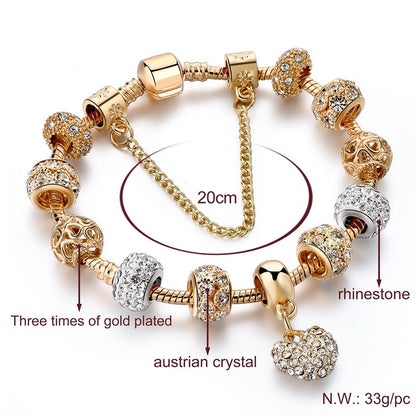 Pulseras y brazaletes de corazón dorado de moda para mujer, pulseras de cadena con dijes de cristal, joyería de moda, pulsera BT200176